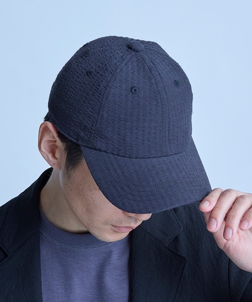 UNION STATION（ユニオンステーション）の「シアサッカー6パネルキャップ（キャップ・メンズ・ブラック/ホワイト×ネイビー・FREE）」の6枚目の写真