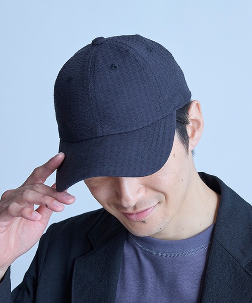 UNION STATION（ユニオンステーション）の「シアサッカー6パネルキャップ（キャップ・メンズ・ブラック/ホワイト×ネイビー・FREE）」の8枚目の写真