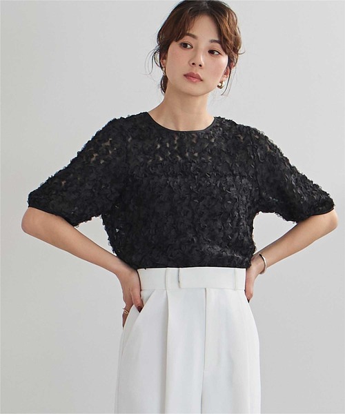 UR'S(ユアーズ)の「ジャガードチュールシアープルオーバー(Tシャツ/カットソー・レディース・アイボリー/ピンク/ブラック・S/M/L)」の2枚目の写真