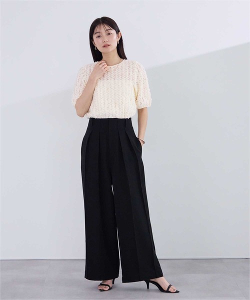 UR'S(ユアーズ)の「ジャガードチュールシアープルオーバー(Tシャツ/カットソー・レディース・アイボリー/ピンク/ブラック・S/M/L)」の5枚目の写真