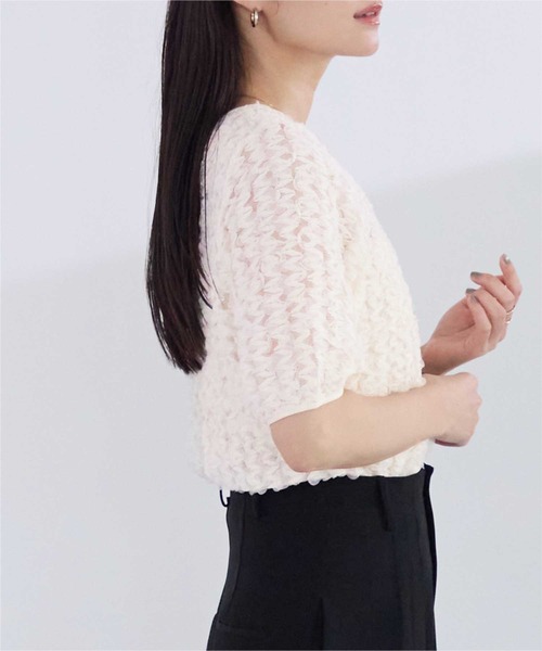 UR'S(ユアーズ)の「ジャガードチュールシアープルオーバー(Tシャツ/カットソー・レディース・アイボリー/ピンク/ブラック・S/M/L)」の6枚目の写真