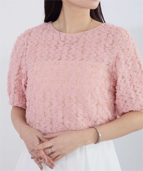 UR'S(ユアーズ)の「ジャガードチュールシアープルオーバー(Tシャツ/カットソー・レディース・アイボリー/ピンク/ブラック・S/M/L)」の13枚目の写真