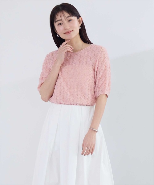 UR'S(ユアーズ)の「ジャガードチュールシアープルオーバー(Tシャツ/カットソー・レディース・アイボリー/ピンク/ブラック・S/M/L)」の15枚目の写真