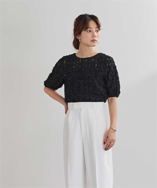 UR'S(ユアーズ)の「ジャガードチュールシアープルオーバー(Tシャツ/カットソー・レディース・アイボリー/ピンク/ブラック・S/M/L)」の11枚目の写真