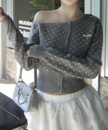 Vipoa（ヴィポア）の「オフショルポルカドットカーディガン（カーディガン/ボレロ）」