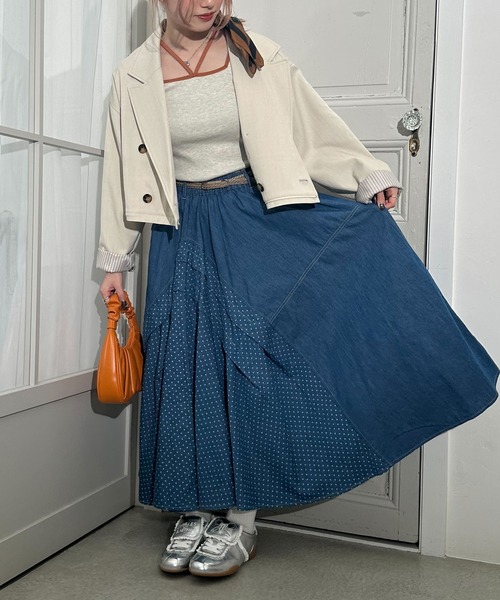 DOUBLE NAME（ダブルネーム）の「ドットデニムオリガミタックスカート（デニムスカート・レディース・ネイビー/インディゴブルー・FREE）」の5枚目の写真