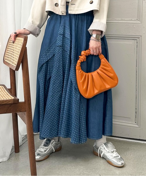 DOUBLE NAME（ダブルネーム）の「ドットデニムオリガミタックスカート（デニムスカート・レディース・ネイビー/インディゴブルー・FREE）」の7枚目の写真