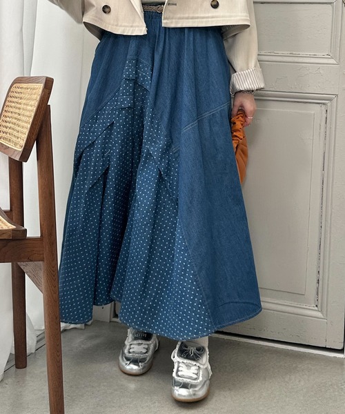 DOUBLE NAME（ダブルネーム）の「ドットデニムオリガミタックスカート（デニムスカート・レディース・ネイビー/インディゴブルー・FREE）」の8枚目の写真