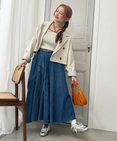 DOUBLE NAME（ダブルネーム）の「ドットデニムオリガミタックスカート（デニムスカート・レディース・ネイビー/インディゴブルー・FREE）」の9枚目の写真