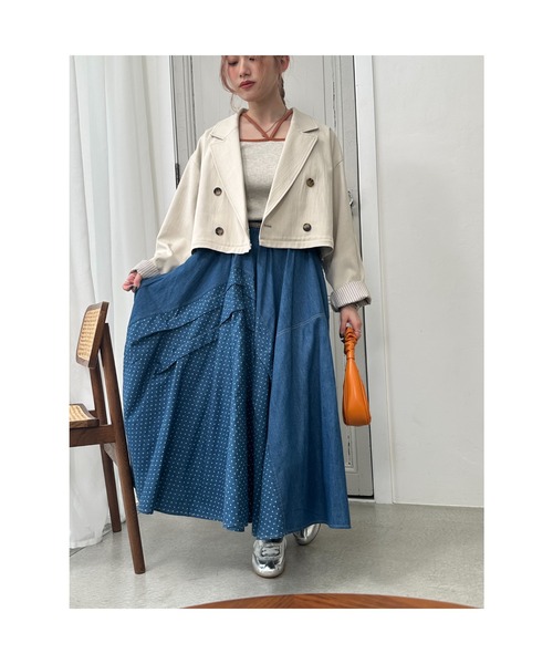 DOUBLE NAME（ダブルネーム）の「ドットデニムオリガミタックスカート（デニムスカート・レディース・ネイビー/インディゴブルー・FREE）」の11枚目の写真