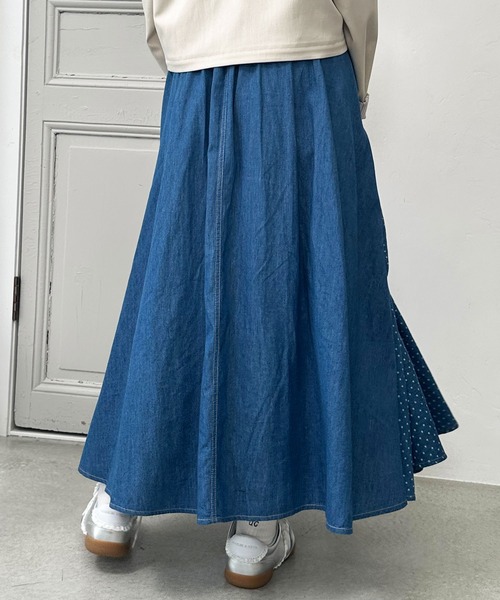 DOUBLE NAME（ダブルネーム）の「ドットデニムオリガミタックスカート（デニムスカート・レディース・ネイビー/インディゴブルー・FREE）」の13枚目の写真