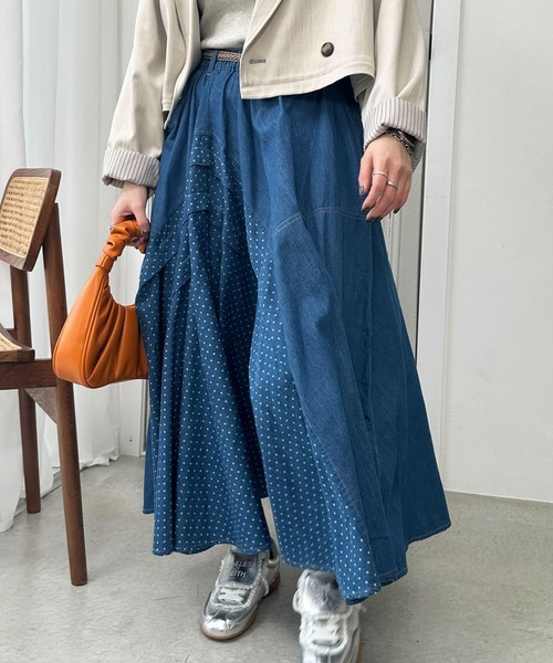 DOUBLE NAME（ダブルネーム）の「ドットデニムオリガミタックスカート（デニムスカート・レディース・ネイビー/インディゴブルー・FREE）」の14枚目の写真