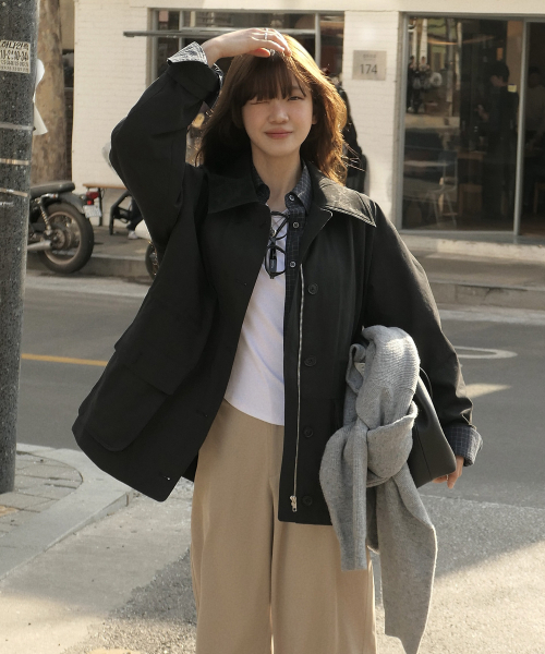 MONGDOL(モンドル)の「コットンワークハーフジャケットブラック MDJK039BLACK(ミリタリージャケット・レディース・その他・F)」の1枚目の写真