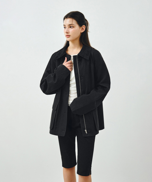 MONGDOL(モンドル)の「コットンワークハーフジャケットブラック MDJK039BLACK(ミリタリージャケット・レディース・その他・F)」の2枚目の写真