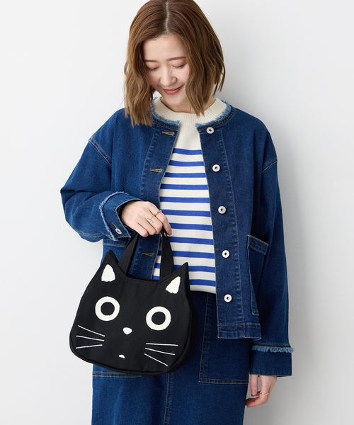 CROSSPLUS ONLINE(クロスプラスオンライン)の「黒猫ミニフェイスバック(トートバッグ・レディース・ブラック・フリー)」の2枚目の写真