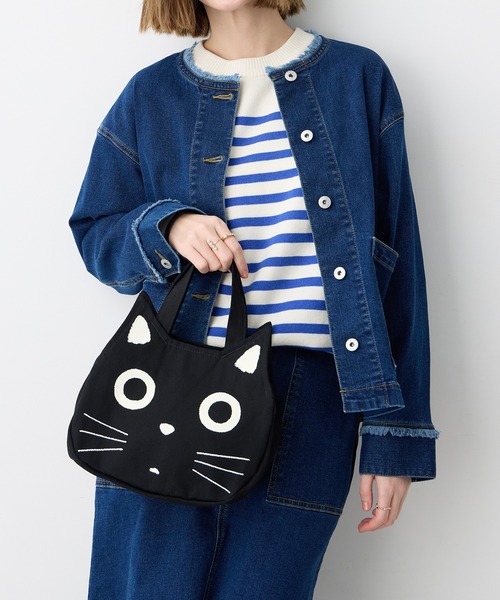 CROSSPLUS ONLINE(クロスプラスオンライン)の「黒猫ミニフェイスバック(トートバッグ・レディース・ブラック・フリー)」の1枚目の写真