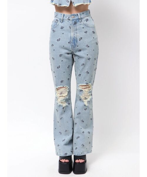 EMODA(エモダ)の「クラッシュフレアデニム(デニムパンツ・レディース・ライトブルー/インディゴブルー/ブラウン・MEDIUM/SMALL)」の4枚目の写真