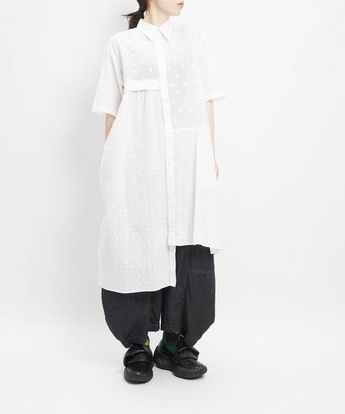 gomme(ゴム)の「ミックスロングブラウス(シャツ/ブラウス・レディース・ブラック/ホワイト・MEDIUM)」の7枚目の写真