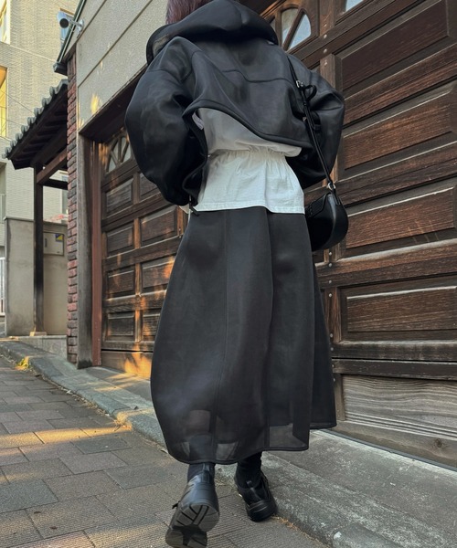 WILLFULLY(ウィルフリー)の「sheer cardboard fabric hoodie tops(その他トップス・レディース・ブラック/ブラウン・FREE)」の4枚目の写真