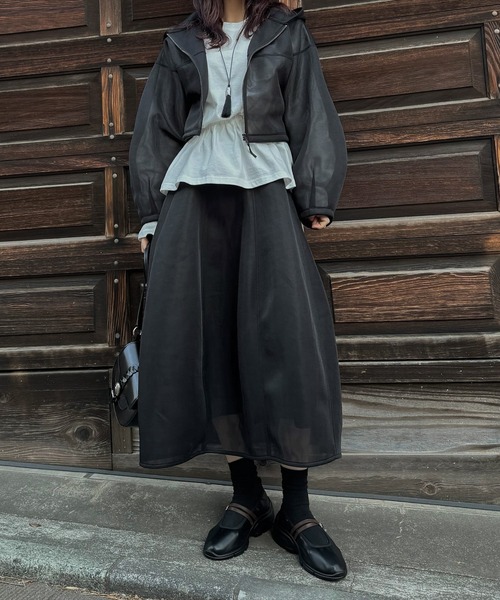 WILLFULLY(ウィルフリー)の「sheer cardboard fabric hoodie tops(その他トップス・レディース・ブラック/ブラウン・FREE)」の6枚目の写真