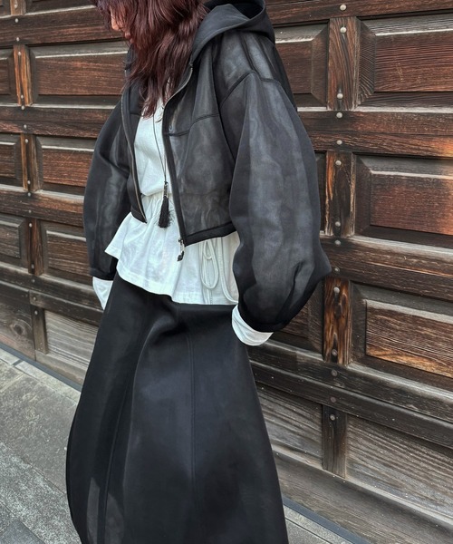 WILLFULLY(ウィルフリー)の「sheer cardboard fabric hoodie tops(その他トップス・レディース・ブラック/ブラウン・FREE)」の8枚目の写真