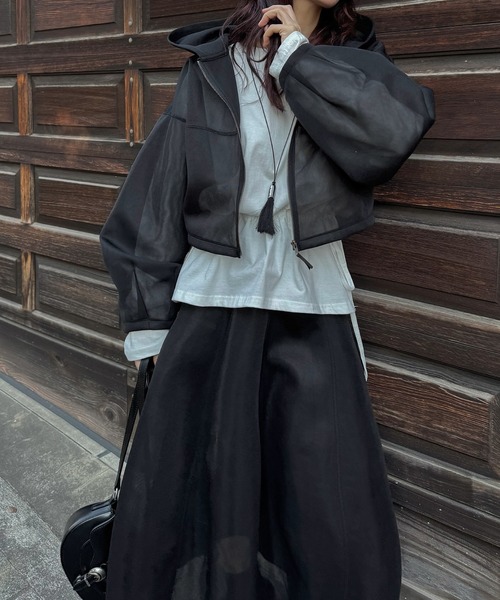 WILLFULLY(ウィルフリー)の「sheer cardboard fabric hoodie tops(その他トップス・レディース・ブラック/ブラウン・FREE)」の9枚目の写真