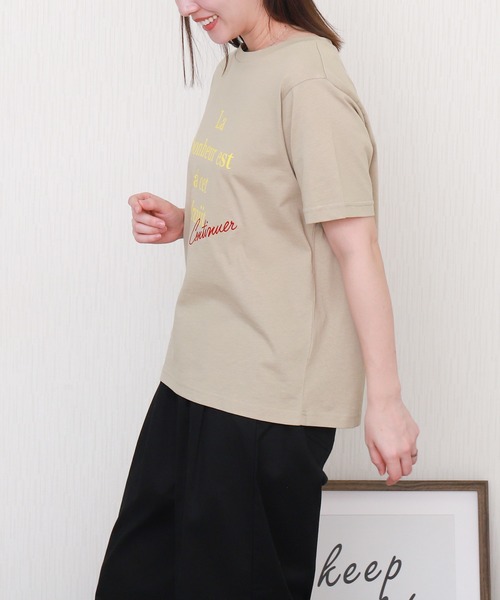 libelle more（リベル モア）の「【接触冷感】USAコットンロゴプリント＋刺繍Tシャツ（Tシャツ/カットソー・レディース・ブラック/グレイッシュベージュ/オフホワイト/サックスブルー・L/M）」の10枚目の写真