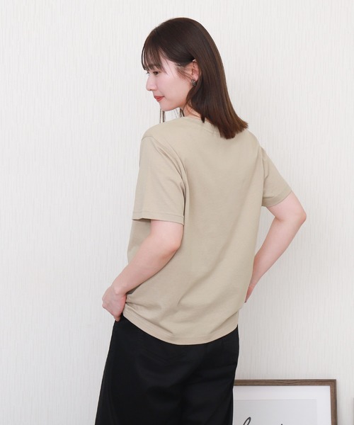 libelle more（リベル モア）の「【接触冷感】USAコットンロゴプリント＋刺繍Tシャツ（Tシャツ/カットソー・レディース・ブラック/グレイッシュベージュ/オフホワイト/サックスブルー・L/M）」の9枚目の写真