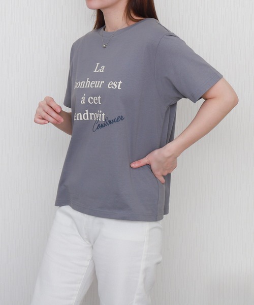 libelle more（リベル モア）の「【接触冷感】USAコットンロゴプリント＋刺繍Tシャツ（Tシャツ/カットソー・レディース・ブラック/グレイッシュベージュ/オフホワイト/サックスブルー・L/M）」の14枚目の写真