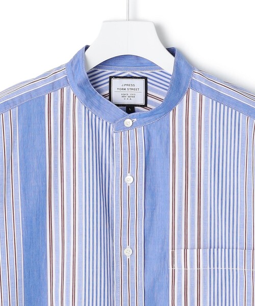 J.PRESS YORK STREET（ジェイプレスヨークストリート）の「【UNISEX】マルチストライプ バンドカラーシャツ（シャツ/ブラウス・メンズ・ブルー系8/ネイビー系8・LARGE/MEDIUM/SMALL）」の4枚目の写真