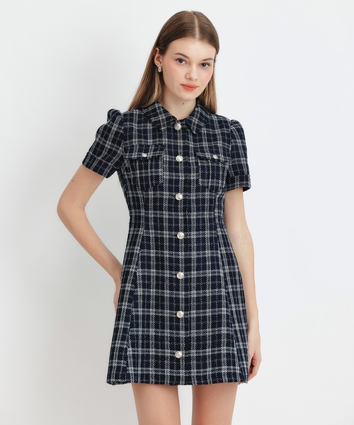 REDYAZEL(レディアゼル)の「サマーツイードチェックシャツミニワンピース(ワンピース・レディース・ブルー系その他/ホワイト系その他/ブラック系その他・SMALL/MEDIUM)」の5枚目の写真