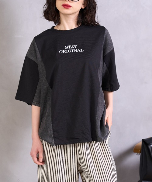 A.D.C.L.(エーディーシーエル)の「デニム切替 ロゴ刺繍 半袖Tシャツ(Tシャツ/カットソー・レディース・ブラック/ホワイト・M/L)」の10枚目の写真