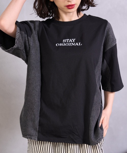 A.D.C.L.(エーディーシーエル)の「デニム切替 ロゴ刺繍 半袖Tシャツ(Tシャツ/カットソー・レディース・ブラック/ホワイト・M/L)」の11枚目の写真