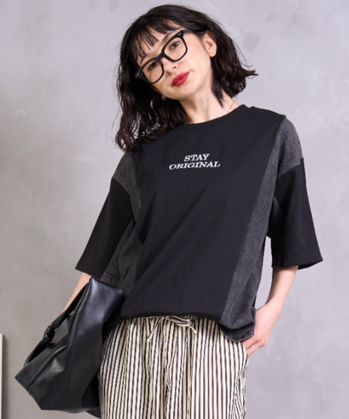 A.D.C.L.(エーディーシーエル)の「デニム切替 ロゴ刺繍 半袖Tシャツ(Tシャツ/カットソー・レディース・ブラック/ホワイト・M/L)」の8枚目の写真