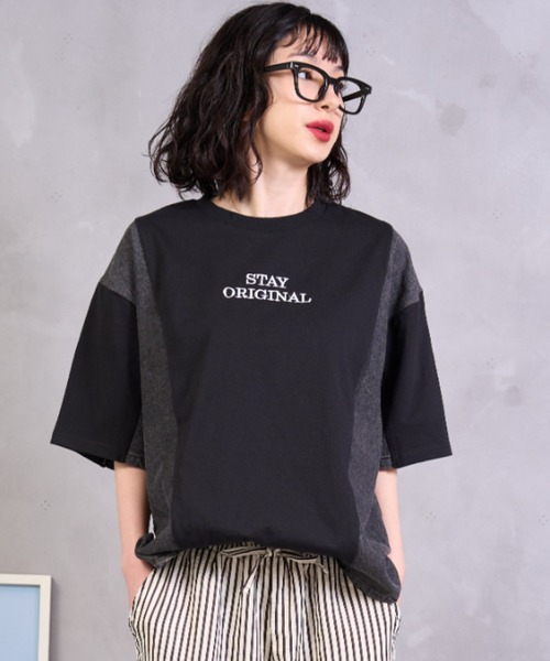A.D.C.L.(エーディーシーエル)の「デニム切替 ロゴ刺繍 半袖Tシャツ(Tシャツ/カットソー・レディース・ブラック/ホワイト・M/L)」の9枚目の写真
