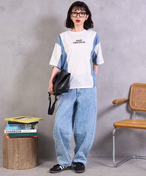 A.D.C.L.(エーディーシーエル)の「デニム切替 ロゴ刺繍 半袖Tシャツ(Tシャツ/カットソー・レディース・ブラック/ホワイト・M/L)」の14枚目の写真