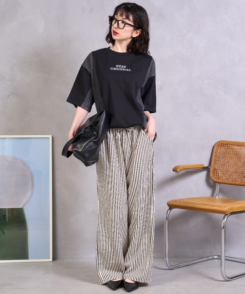 A.D.C.L.(エーディーシーエル)の「デニム切替 ロゴ刺繍 半袖Tシャツ(Tシャツ/カットソー・レディース・ブラック/ホワイト・M/L)」の20枚目の写真