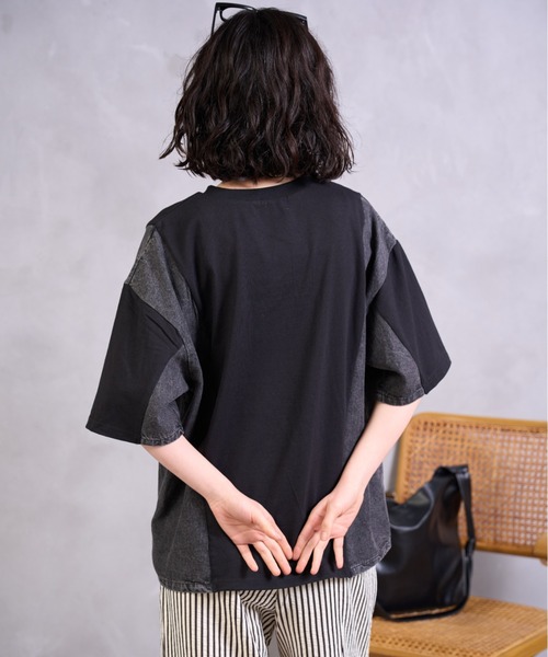 A.D.C.L.(エーディーシーエル)の「デニム切替 ロゴ刺繍 半袖Tシャツ(Tシャツ/カットソー・レディース・ブラック/ホワイト・M/L)」の13枚目の写真