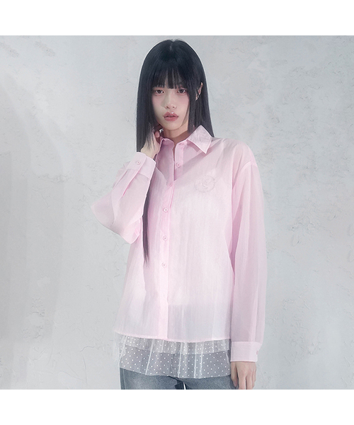 Vivacious(ビバシャス)の「ウィニーソリッドシースルーシャツ_4Colors(シャツ/ブラウス・レディース・ブルー/ピンク/ホワイト/チャコール・FREE)」の4枚目の写真