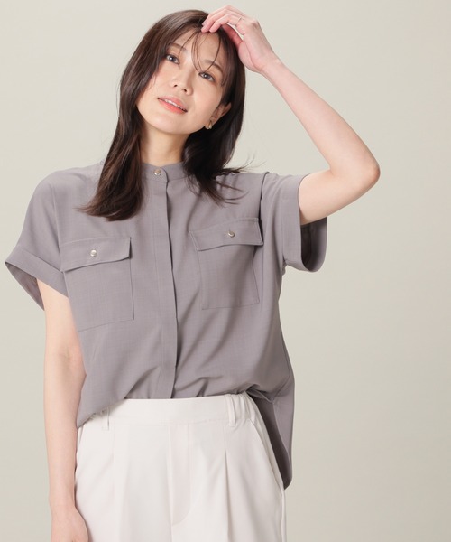 GLACIER lusso（グラシアルッソ）の「【美冷・接触冷感】ポケット付ブラウス（シャツ/ブラウス・レディース・ネイビー/ベージュ/杢グレー/ブルーグリーン・L/LL/M/S）」の17枚目の写真