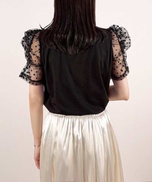 CLOTHY(クロシィ)の「【“ちょうどいい甘さ”が強い】ドットレースドッキングTシャツ(Tシャツ/カットソー・レディース・オフホワイト/ブラック・FREE)」の9枚目の写真