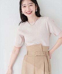 袖口シアー強撚リブニット