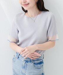 袖口シアー強撚リブニット