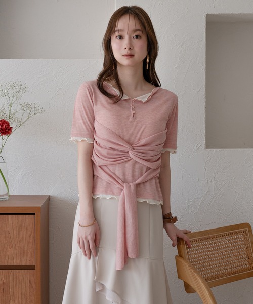 mideal(マイディール)の「twist ribbon layered tops / ツイストリボンレイヤードトップス(Tシャツ/カットソー・レディース・アイボリー/クリーム/ピンク・FREE)」の16枚目の写真