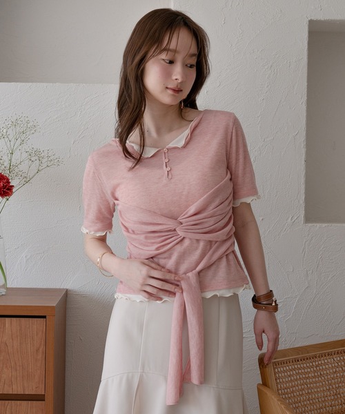 mideal(マイディール)の「twist ribbon layered tops / ツイストリボンレイヤードトップス(Tシャツ/カットソー・レディース・アイボリー/クリーム/ピンク・FREE)」の17枚目の写真
