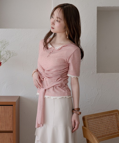 mideal(マイディール)の「twist ribbon layered tops / ツイストリボンレイヤードトップス(Tシャツ/カットソー・レディース・アイボリー/クリーム/ピンク・FREE)」の18枚目の写真