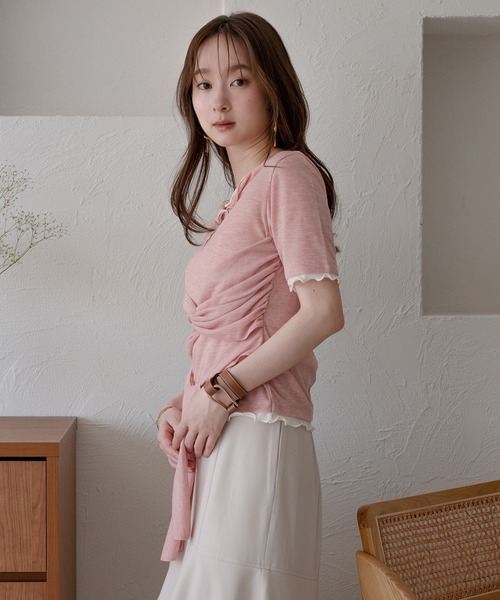 mideal(マイディール)の「twist ribbon layered tops / ツイストリボンレイヤードトップス(Tシャツ/カットソー・レディース・アイボリー/クリーム/ピンク・FREE)」の19枚目の写真