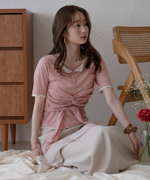 mideal(マイディール)の「twist ribbon layered tops / ツイストリボンレイヤードトップス(Tシャツ/カットソー・レディース・アイボリー/クリーム/ピンク・FREE)」の22枚目の写真