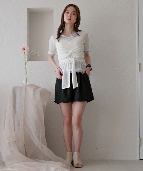 mideal(マイディール)の「twist ribbon layered tops / ツイストリボンレイヤードトップス(Tシャツ/カットソー・レディース・アイボリー/クリーム/ピンク・FREE)」の12枚目の写真