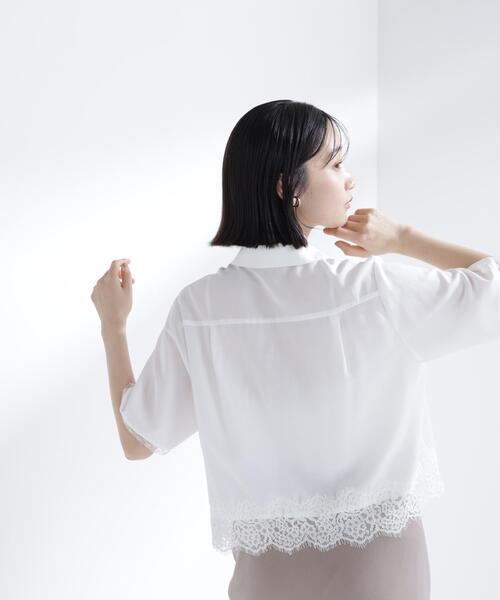 NATURAL BEAUTY BASIC(ナチュラルビューティーベーシック)の「レースドッキングシャツ(シャツ/ブラウス・レディース・ブルー/オフホワイト・フリ-)」の5枚目の写真